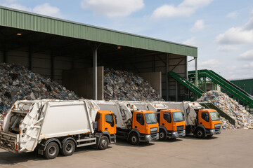 Recycling Center with Garbage Trucks - Photo