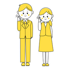 オッケーポーズをする会社員の男女