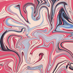 Fluid marble texture in red, blue, and cream tones. Abstract expressionist design for art prints or creative backgrounds.