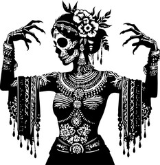 silhouette sketch vector illustration design icon logo symbol zombie woman beautiful ethnic classic vintage traditional