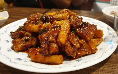 Spicy Stir Fried Chicken Dakgalbi with Vegetables and Rice Cakes