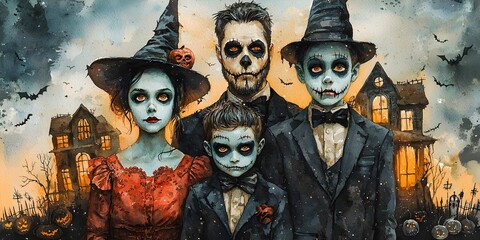 Colorful Vintage Family Portrait of Witches