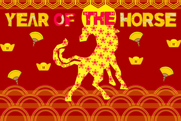 Auspicious Year of the Horse with Traditional Chinese New Year Festive Background