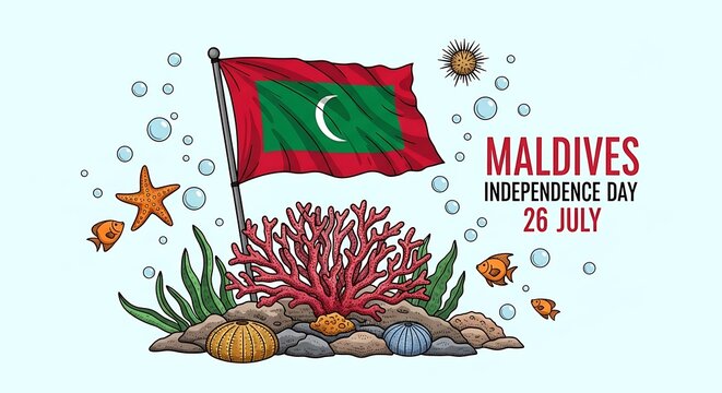 Vibrant Underwater Celebration: Maldives Independence Day Poster - Powered by Adobe