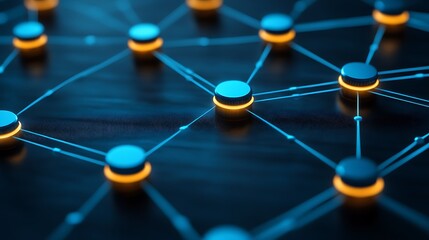 Network of interconnected nodes with glowing accents.