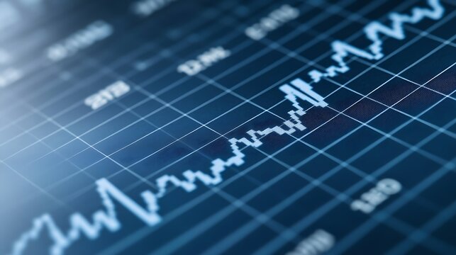 Close-up of a digital display showing fluctuating financial data.