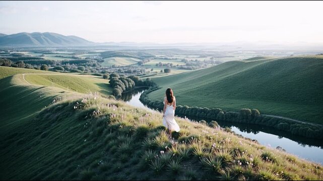 woman in mountains, cliffside close up, outdoor adventure shot, beautiful mountain scenery, serene nature moment, vibrant landscape view, joyful hiking experience, graceful woman pose, stunning cliff 