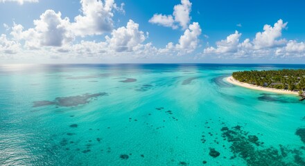Fototapeta premium Aerial View of Tropical Island Paradise with Turquoise Ocean