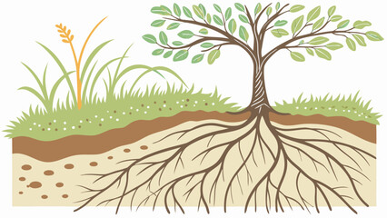 Illustration of a tree with visible roots and underground soil layers