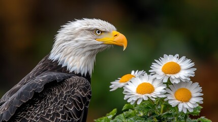 Obraz premium Majestic Bald Eagle and Daisies Close Up