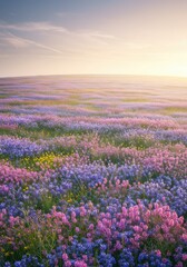 Naklejka premium Vibrant Wildflower Meadow at Sunset