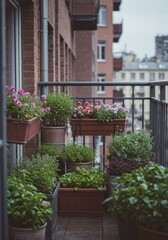 Urban Balcony Garden with Blooming Flowers and Greenery