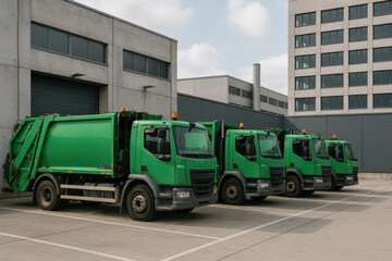 Green Garbage Trucks in a Row - Photo