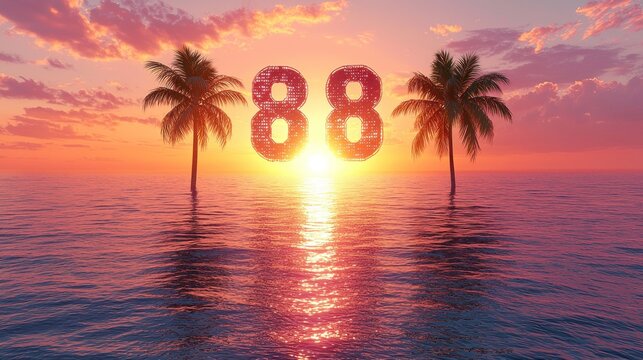 Number 88 Tropical Sunset Paradise: Double Eight Digital Artwork
