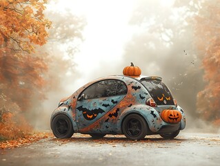 Retro Mini Car with Pumpkin Decoration