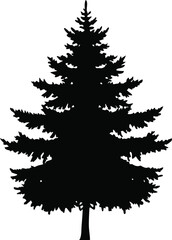 Fir Tree Silhouette Illustration, Black Pine Tree Graphic for Nature, Winter, and Holiday Projects