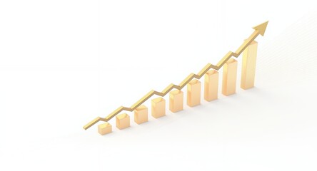 3D Golden Bar Graph Showing Growth and Success