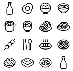 Minimalist Line Art Japanese Asian Cuisine Food and Drink Icon Set