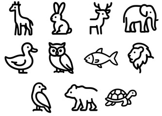 Simple Line Art Set of Animal Doodle Icon for Education and Decoration