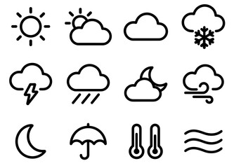 Minimalist Outline Weather Condition Forecast and Climate Change Icon Set