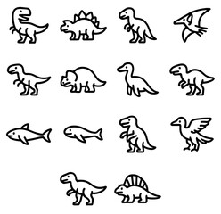Simple Outline Prehistoric Creatures Collection Graphic Element Illustration Design
