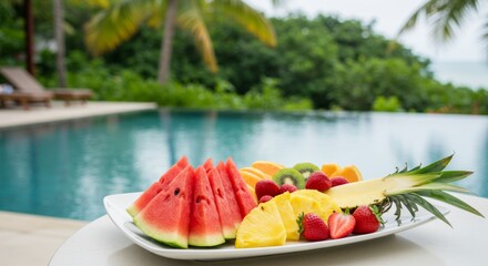 Poolside Tropical Fruit Platter with Watermelon and Pineapple