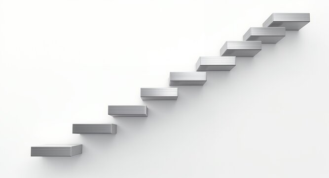Abstract Silver Staircase Ascending on White Background