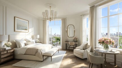 Luxurious bedroom with city views
