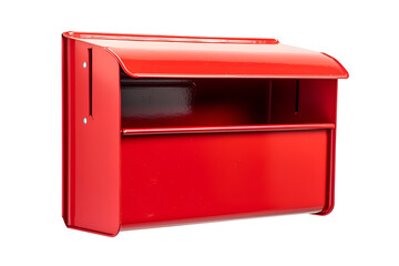 Red metal donation box with slot