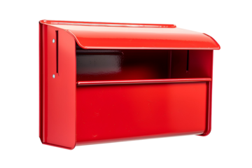 Red metal donation box with slot