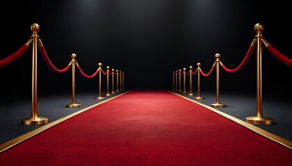 Elegant red carpet unfurls in the spotlight, inviting glamour and anticipation on a dark background.