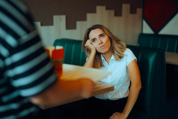 Customer Tired of Waiting for Her Food Order Feeling Angry. Irritated client complaining about the...