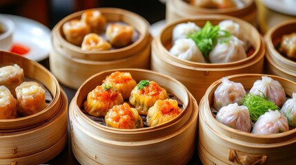 Steamed Dim Sum Variety Restaurant Table Background