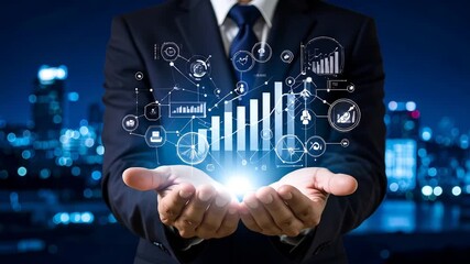 Futuristic financial growth with holographic charts businessman holding future growth - Powered by Adobe
