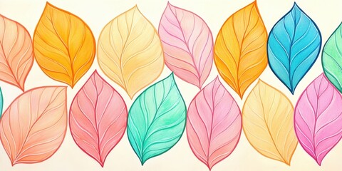 Obraz premium Colorful abstract leaves seamless pattern illustration. Vibrant leaves with decorative design. Nature pattern, decorative art, seamless vibrant background, abstract botanical texture, modern