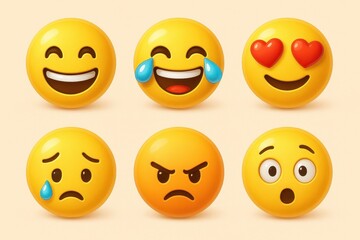 Fototapeta premium Playful 3D emoji collection with expressive faces and vibrant colors for digital communication and social media applications