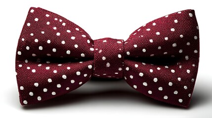 Burgundy bowtie with small white polka dots.
