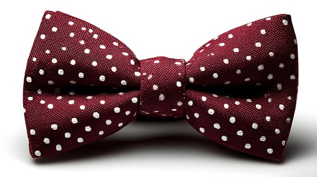 Burgundy bowtie with small white polka dots.