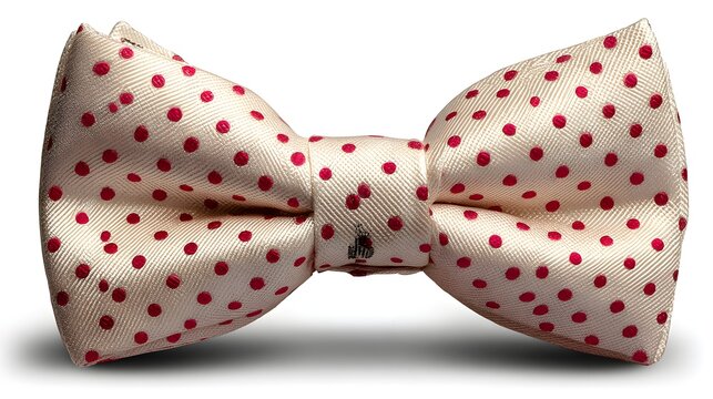 Cream-colored bow tie with red polka dots.