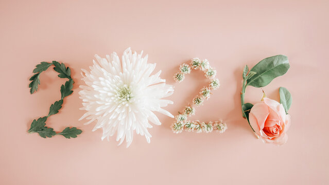 2026 made from natural plants, leaves and flowers, Happy New Year wellness and healthy lifestyle resolutions, holidays retreat concept
