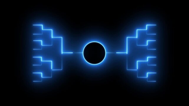 neon pink visual depicts a symmetrical branching structure with a central node, symbolizing data organization, flowcharts, decision trees, network logic, or tournament bracket frameworks.