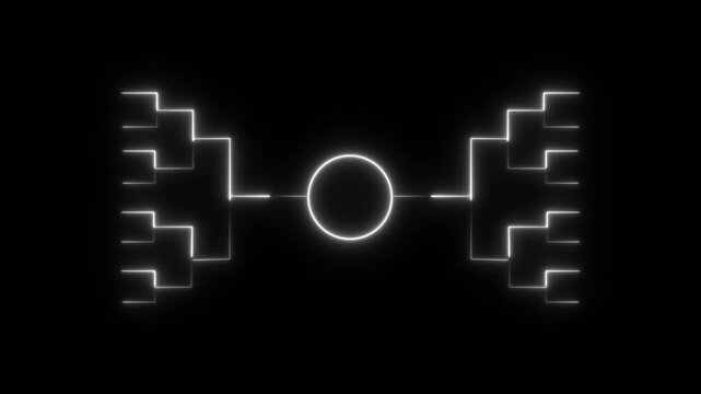 neon pink visual depicts a symmetrical branching structure with a central node, symbolizing data organization, flowcharts, decision trees, network logic, or tournament bracket frameworks.