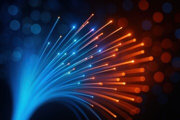 Advanced fiber optic communication network with luminous data streams creating spectacular light display for telecommunications infrastructure
