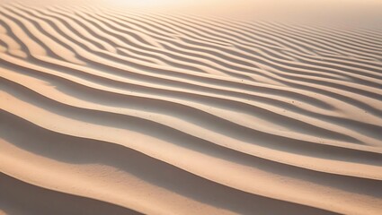 Rippled sand dunes stretch across the frame, displaying a pattern of light and shadow in a desert landscape.