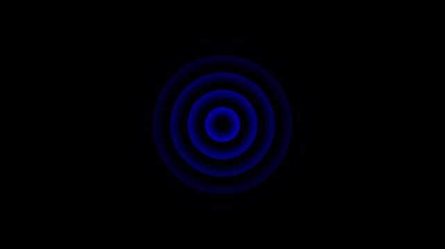 glowing blue concentric circles radiating from the center, evoking sound waves, focus energy, or digital pulse signals in a futuristic black background.