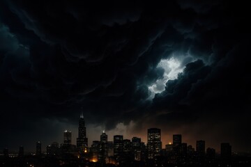 Obraz premium Dramatic storm clouds illuminated by city lights creating atmospheric urban meteorological phenomenon