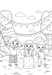Fototapeta premium Kids Celebration Indonesia Independence Day Coloring Page 17 Agustus National Holiday