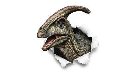 Obraz premium A detailed illustration of a Parasaurolophus breaking through a surface. 