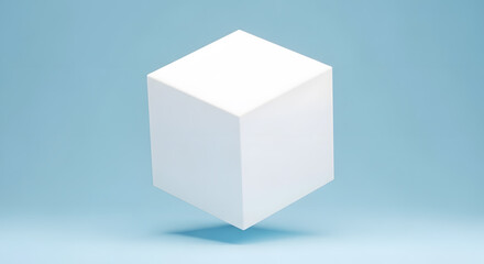 Fototapeta premium Minimal Geometric Cube Floating on Pastel Blue Scene
