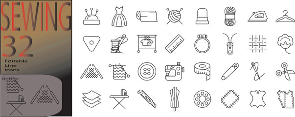 Sewing line icon set. Editable line icons. Vector illustration.